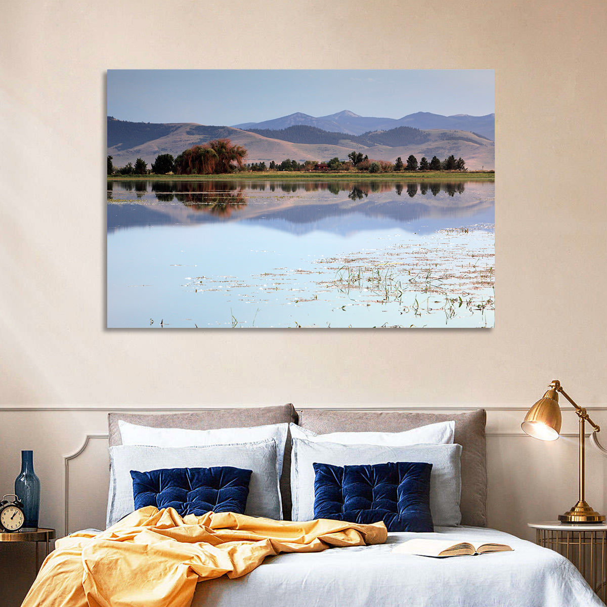 Mission Valley Lake Reflection Wall Art in a room, landscape