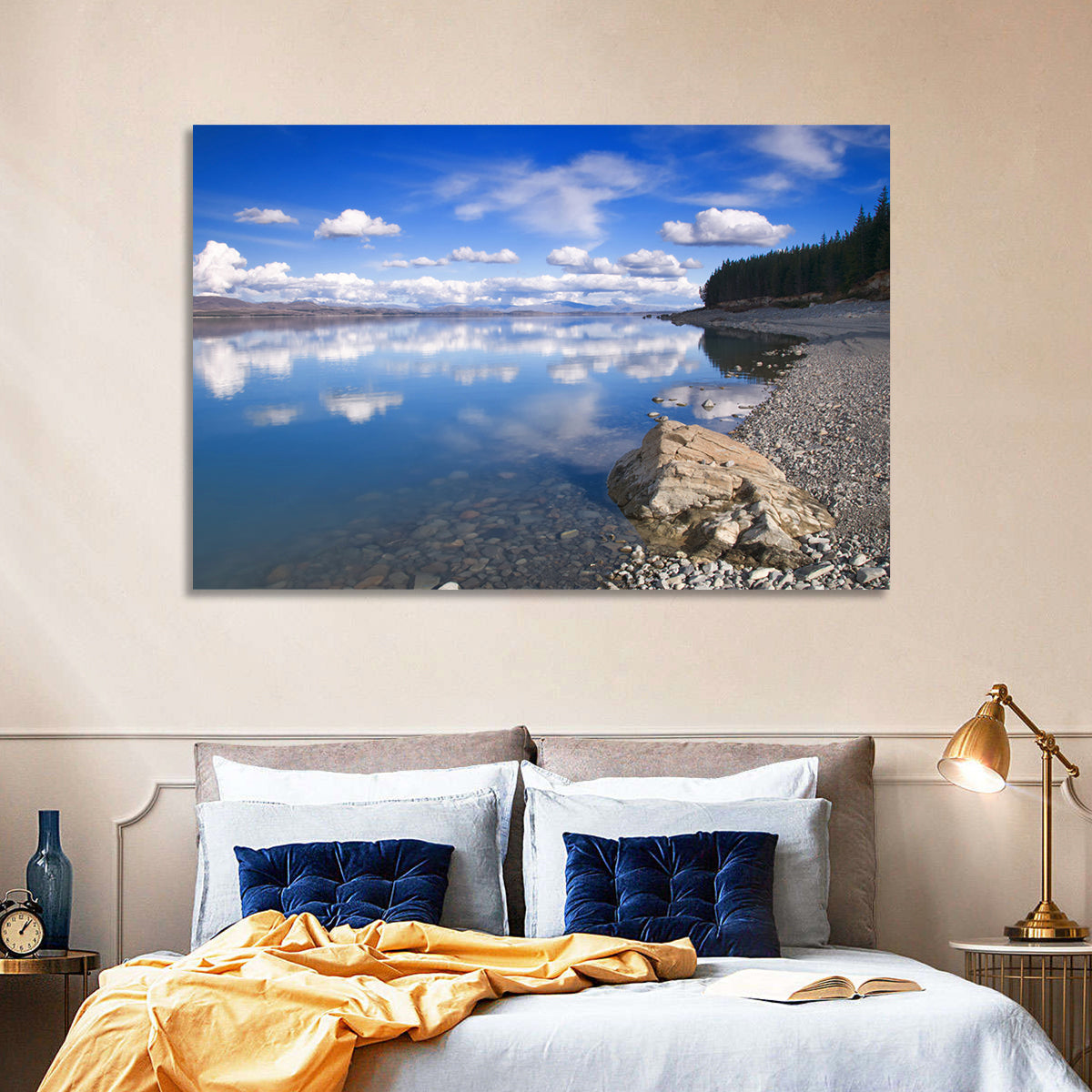Pukaki Pebbled Shoreline Wall Art in a room, landscape