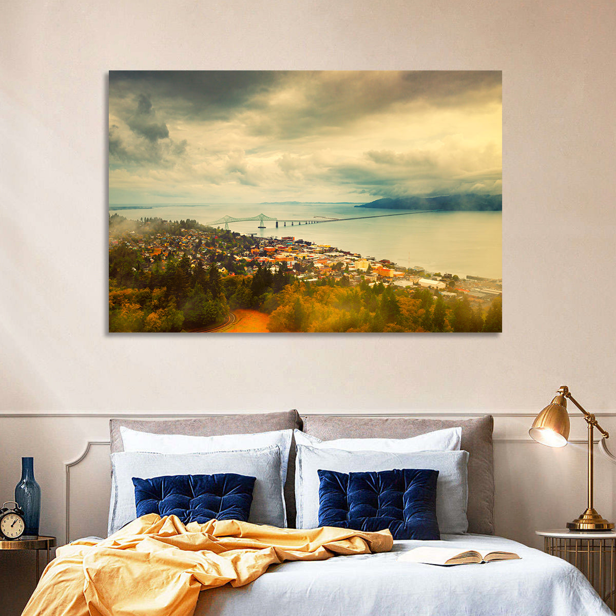 Astoria-megler Bridge Cityscape Wall Art in a room, landscape