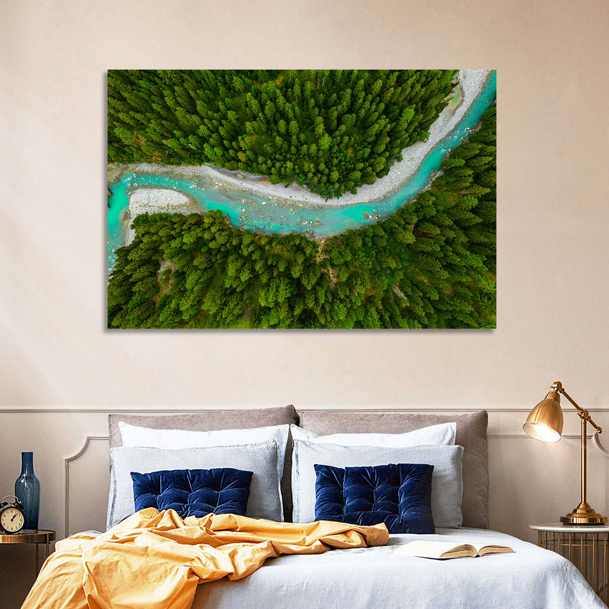 Inn River Aerial View Wall Art in a room, landscape
