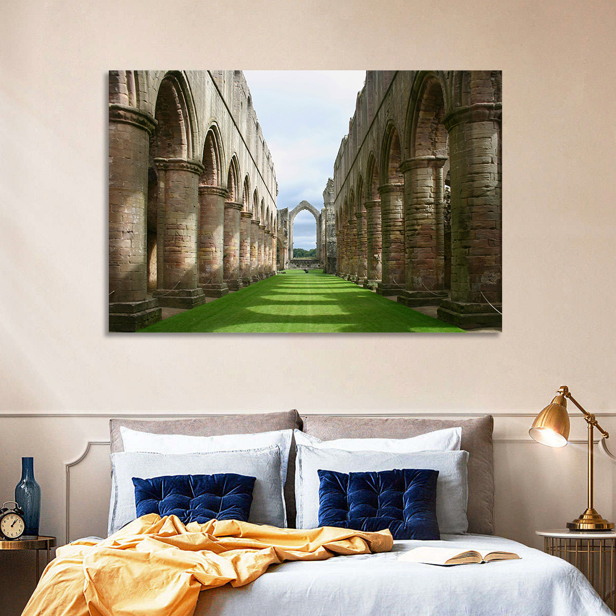 Fountains Abbey Ruins Grassy Nave View Wall Art in a room, landscape