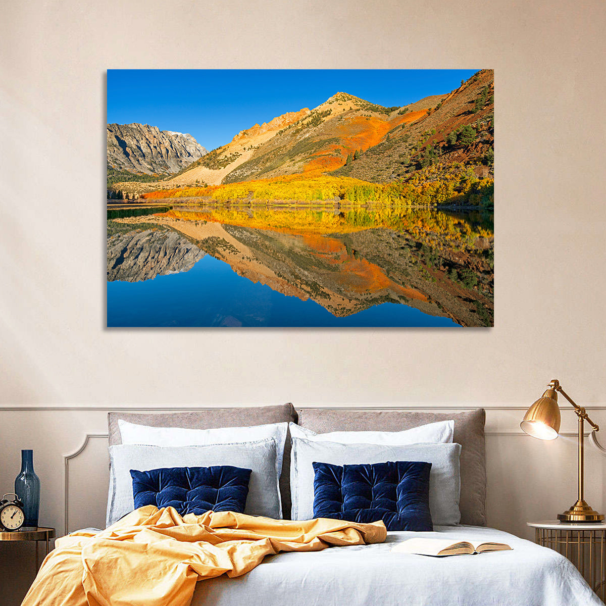 North Lake Autumn Reflection Wall Art in a room, landscape