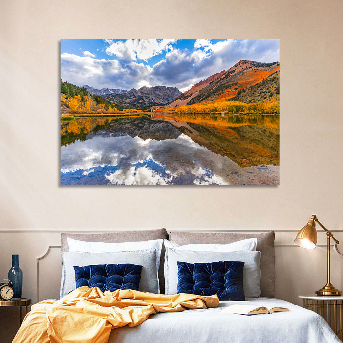 North Lake Autumn Reflection Wall Art in a room, landscape