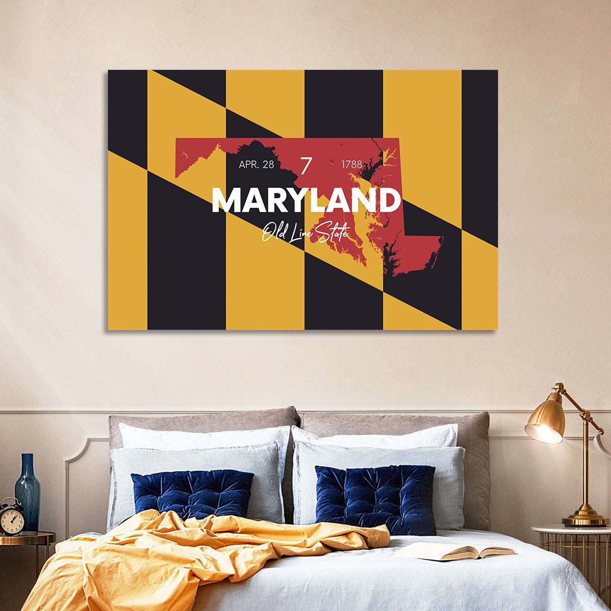 Maryland Flag Map Wall Art in a room, landscape