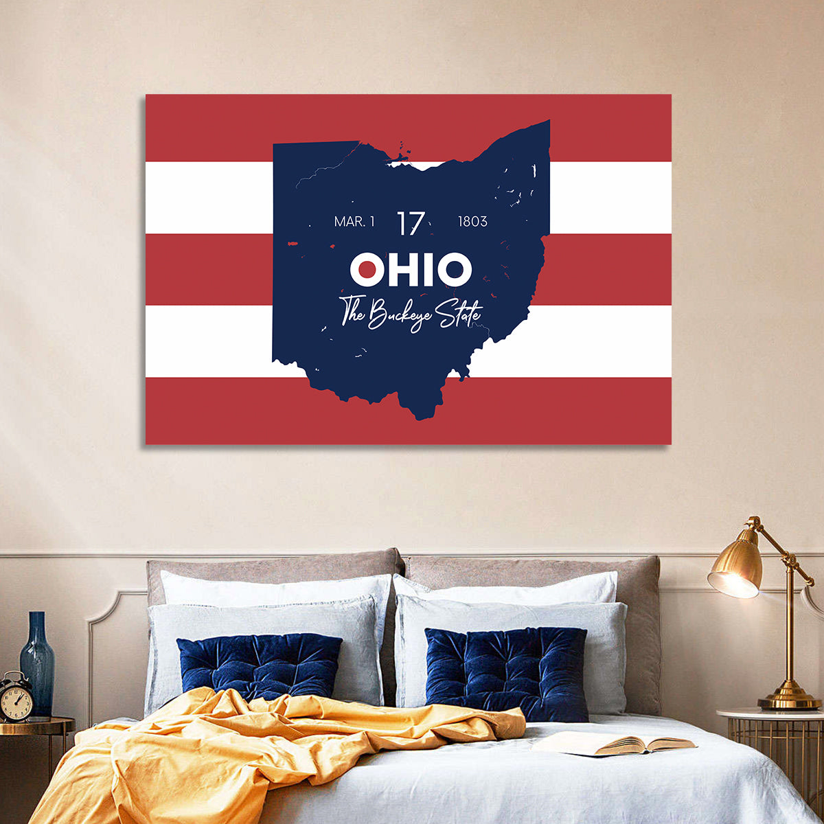 Ohio State Map Wall Art in a room, landscape