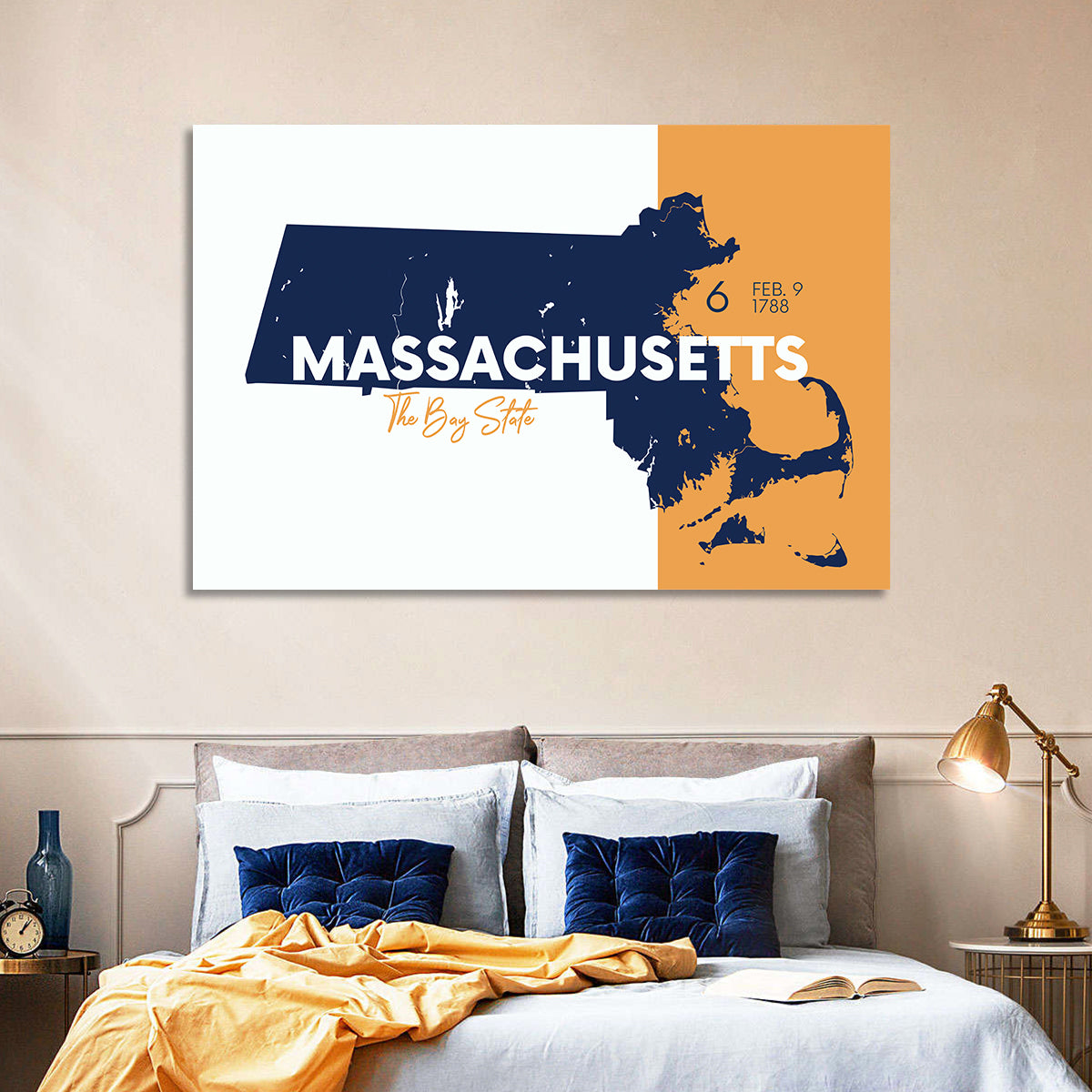 Massachusetts State Map Wall Art in a room, landscape