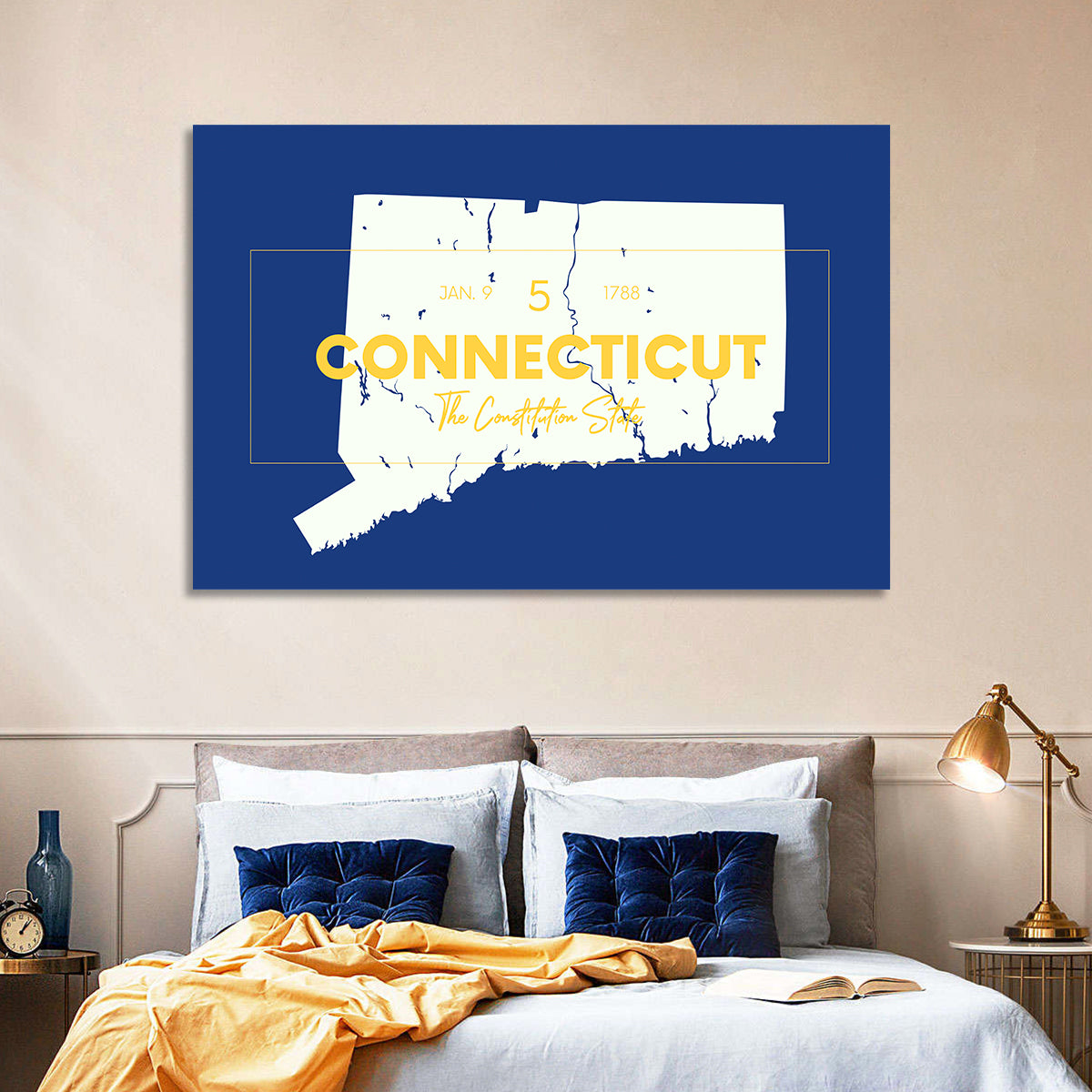 Connecticut State Silhouette Wall Art in a room, landscape
