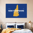 New Hampshire State Map, Blue and Gold Wall Art