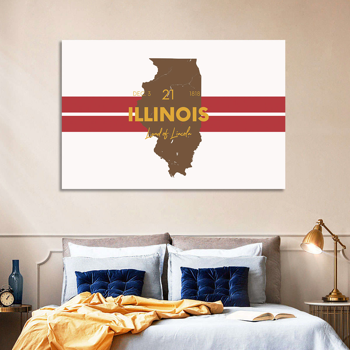 Illinois Map Land of Lincoln Wall Art