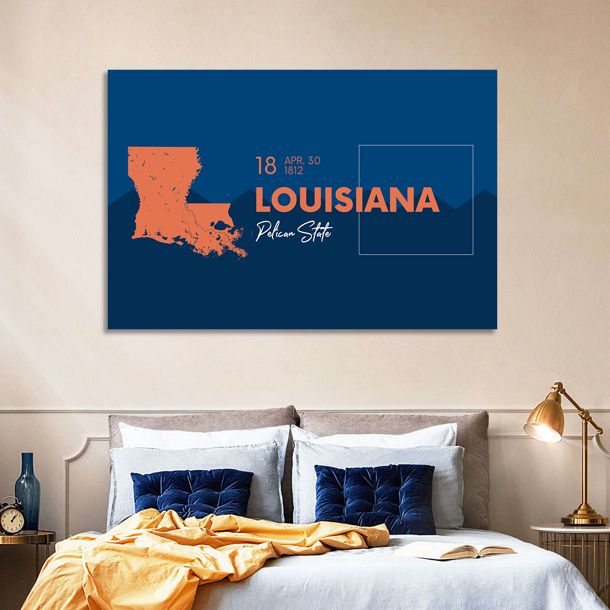 Louisiana Map, Pelican State Wall Art in a room, landscape