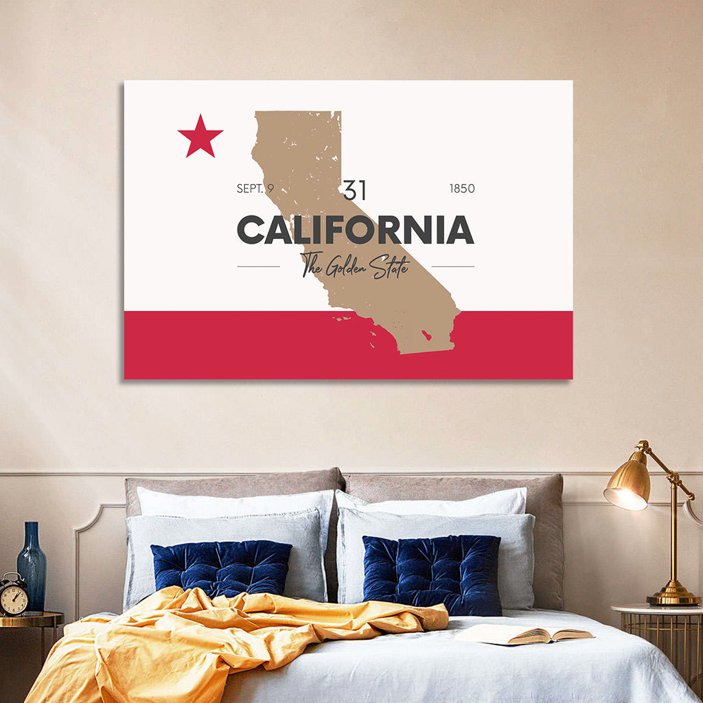 California Map with Red Star Wall Art