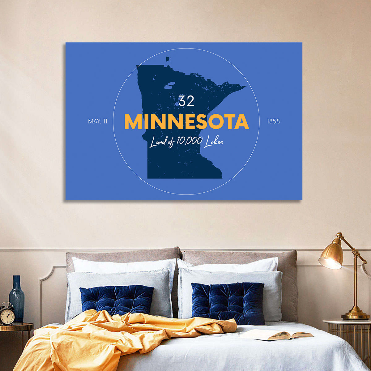Minnesota State Outline Graphic Wall Art in a room, landscape