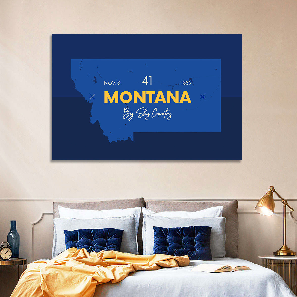 Montana Map Typography Big Sky Country Wall Art in a room, landscape