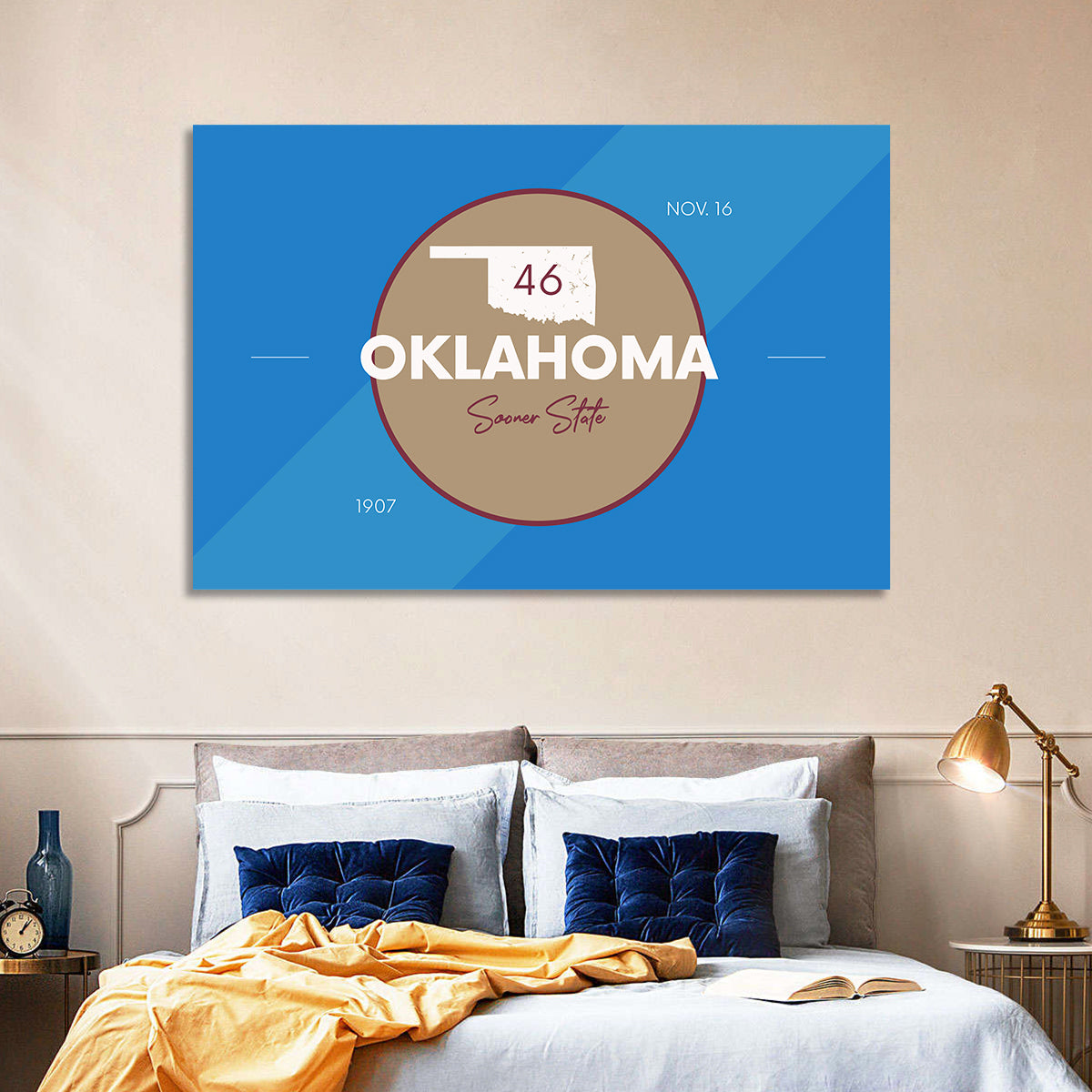 Oklahoma State Medallion Map Wall Art in a room, landscape