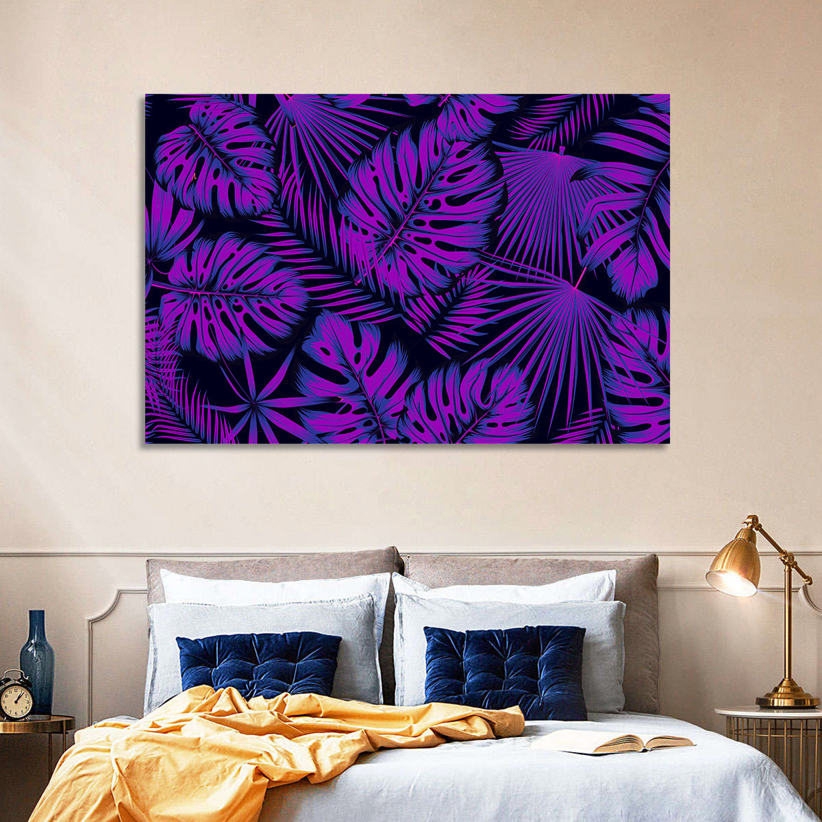 Violet Tropical Leaves Wall Art