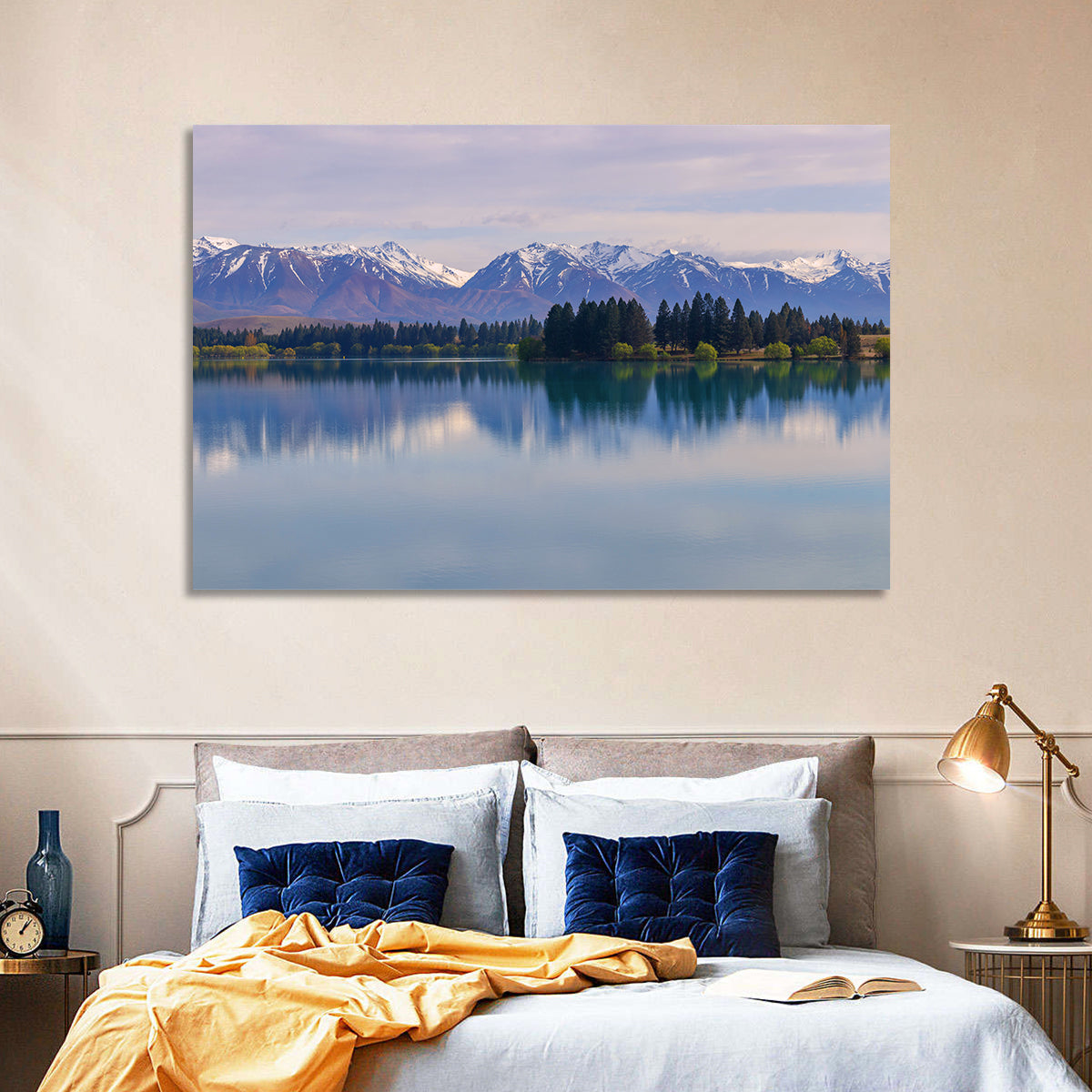 Ruataniwha Lake Reflection Wall Art in a room, landscape