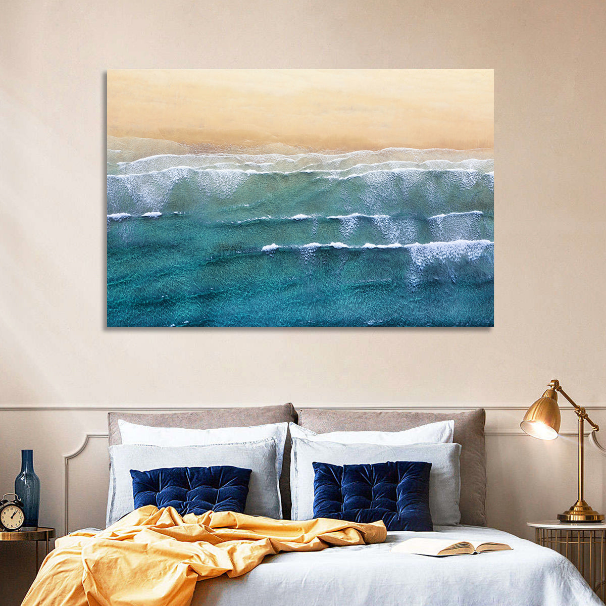Calm Turquoise Beachscape Wall Art in a room, landscape