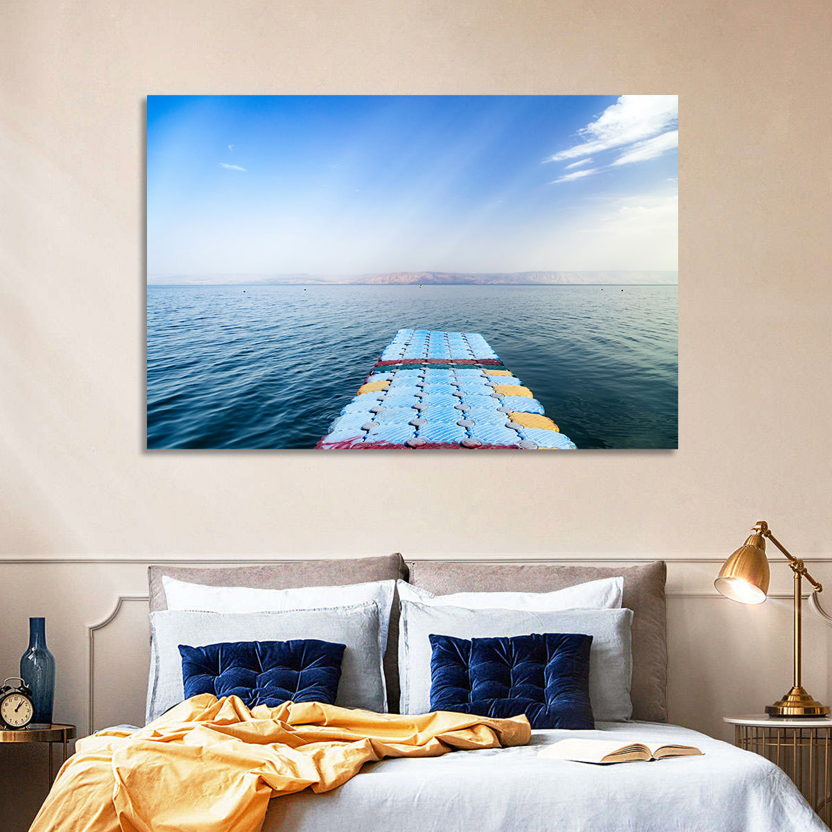Galilee Floating Dock at Tiberias Wall Art in a room, landscape