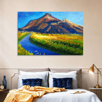 Mountains Village Stream Wall Art