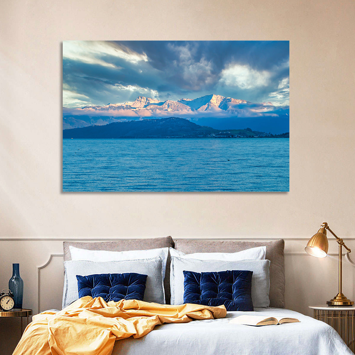 Lake Obersee Golden Hour Wall Art in a room, landscape