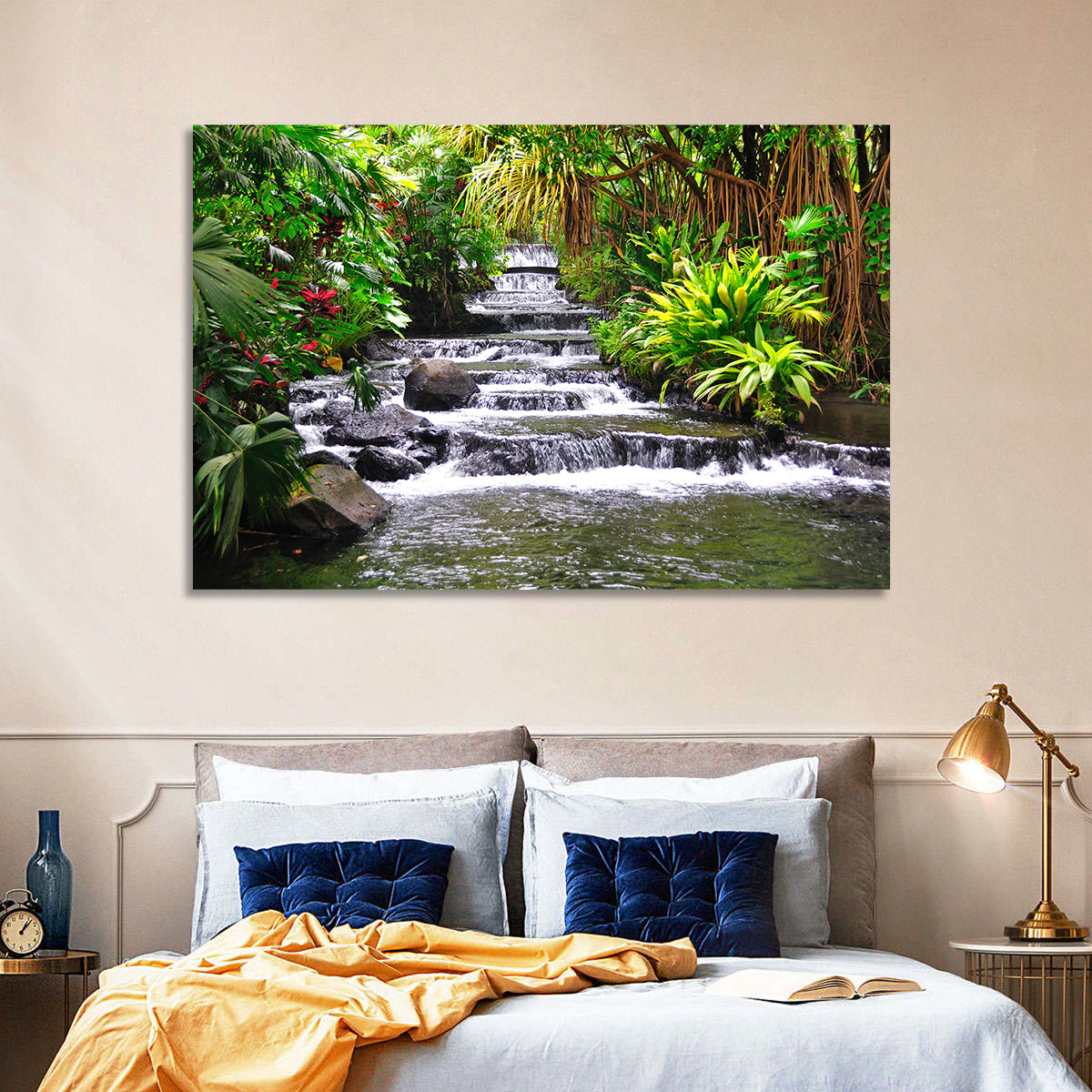 Tabacon Tiered Hot Springs Waterfall Wall Art in a room, landscape