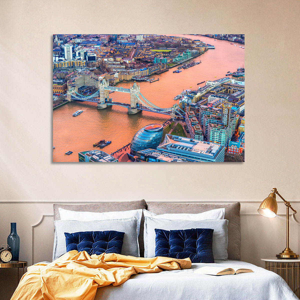 Tower Bridge Over the Thames Wall Art in a room, landscape