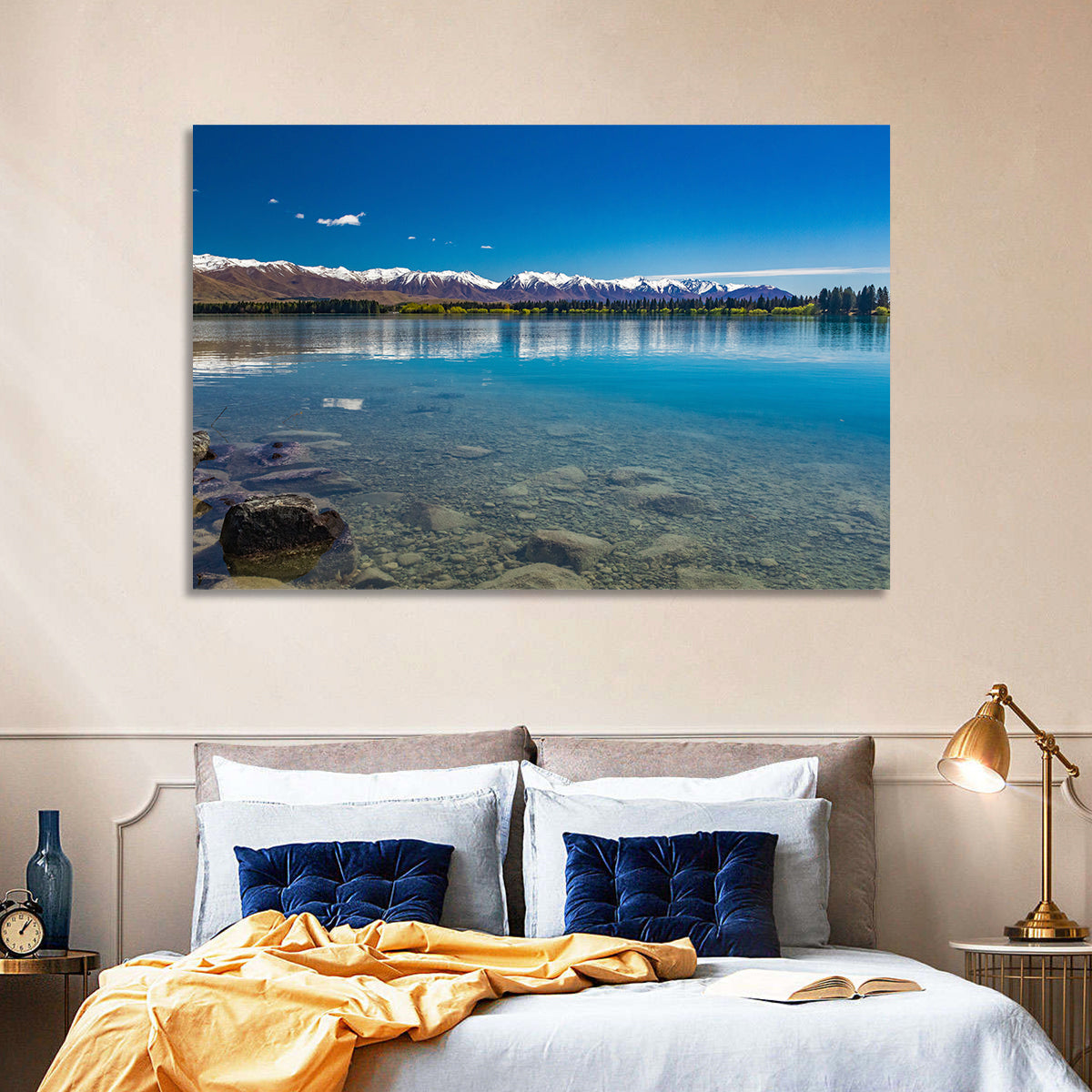 Lake Ruataniwha Reflection Wall Art in a room, landscape