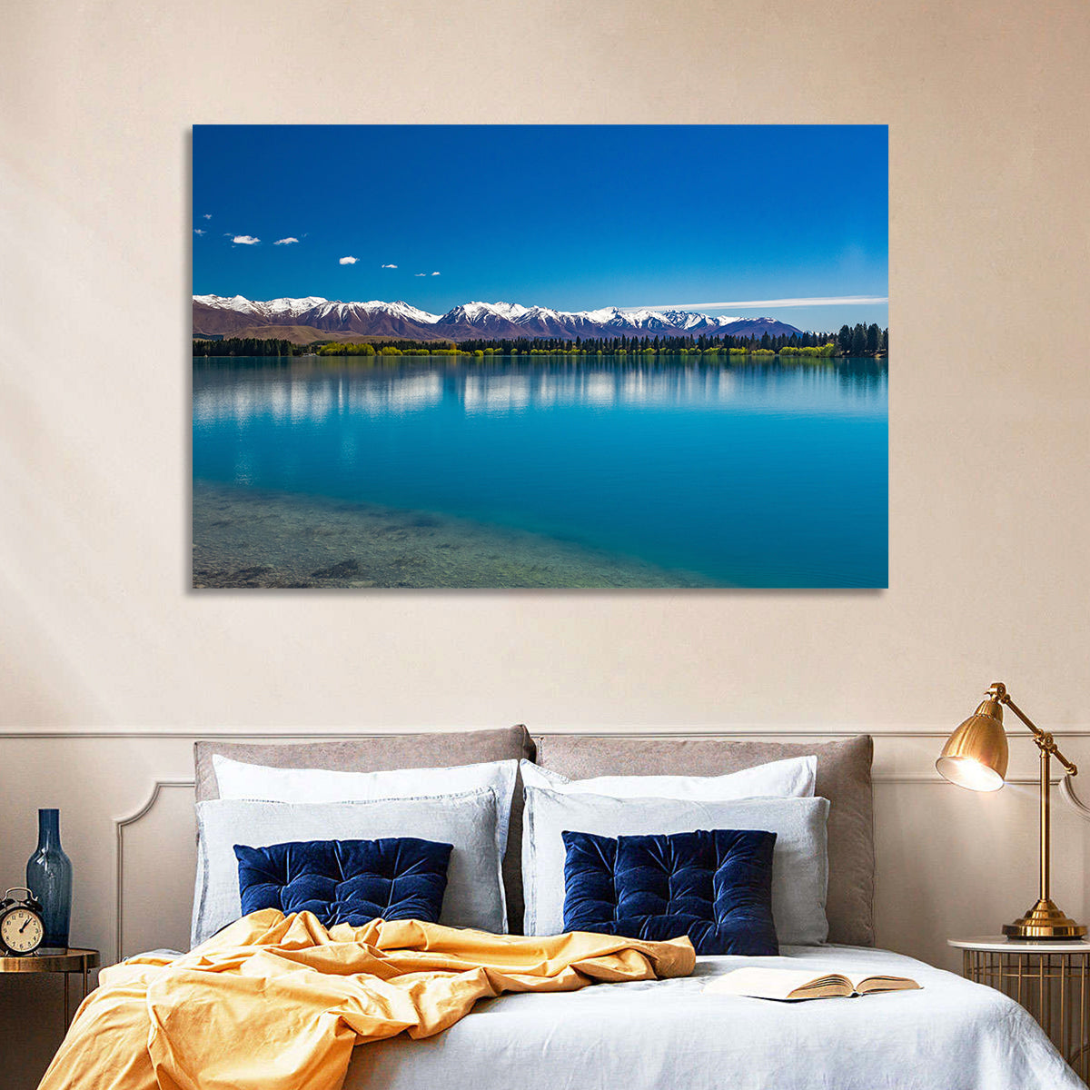 Lake Ruataniwha Reflection Wall Art in a room, landscape