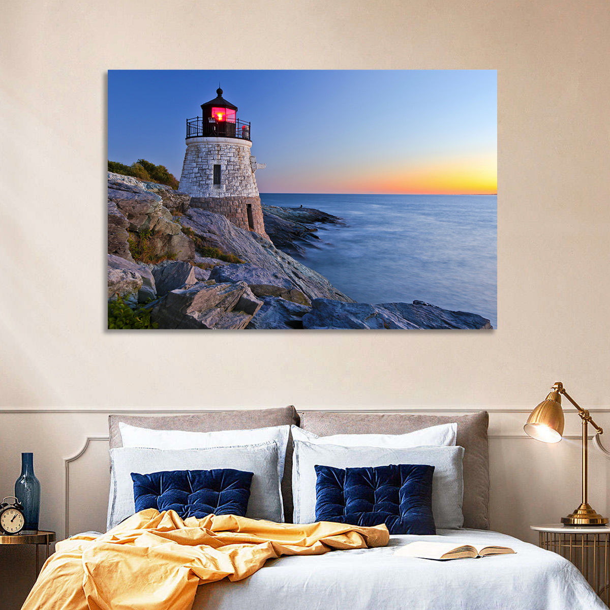 Castle Hill Lighthouse at Dusk Wall Art in a room, landscape