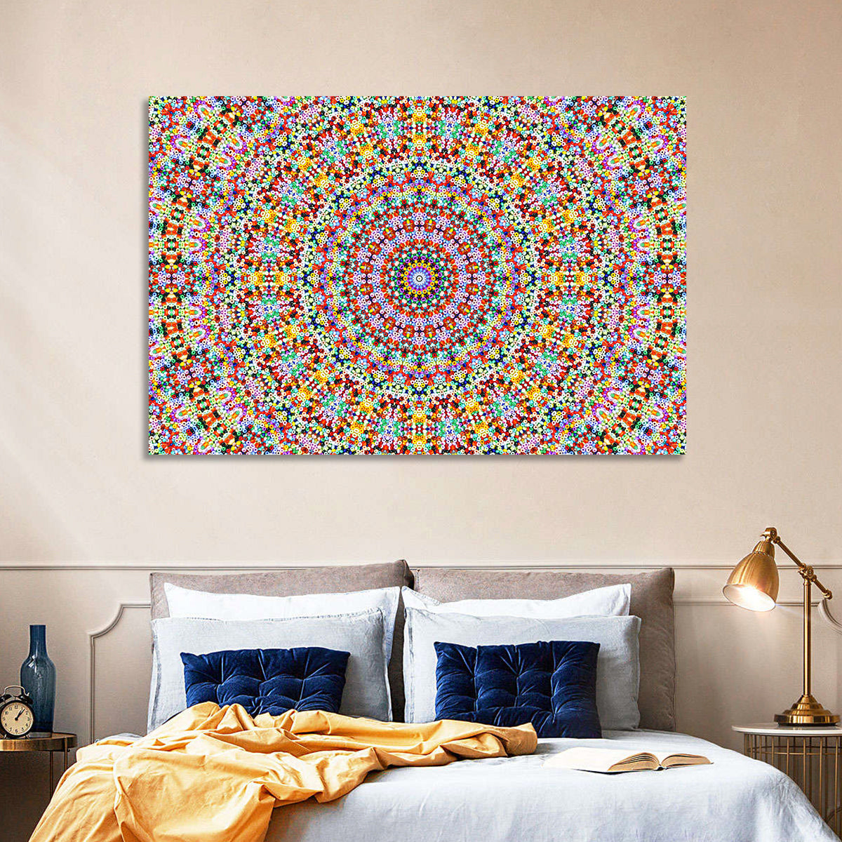 Beaded Kaleidoscope Mandala Wall Art in a room, landscape
