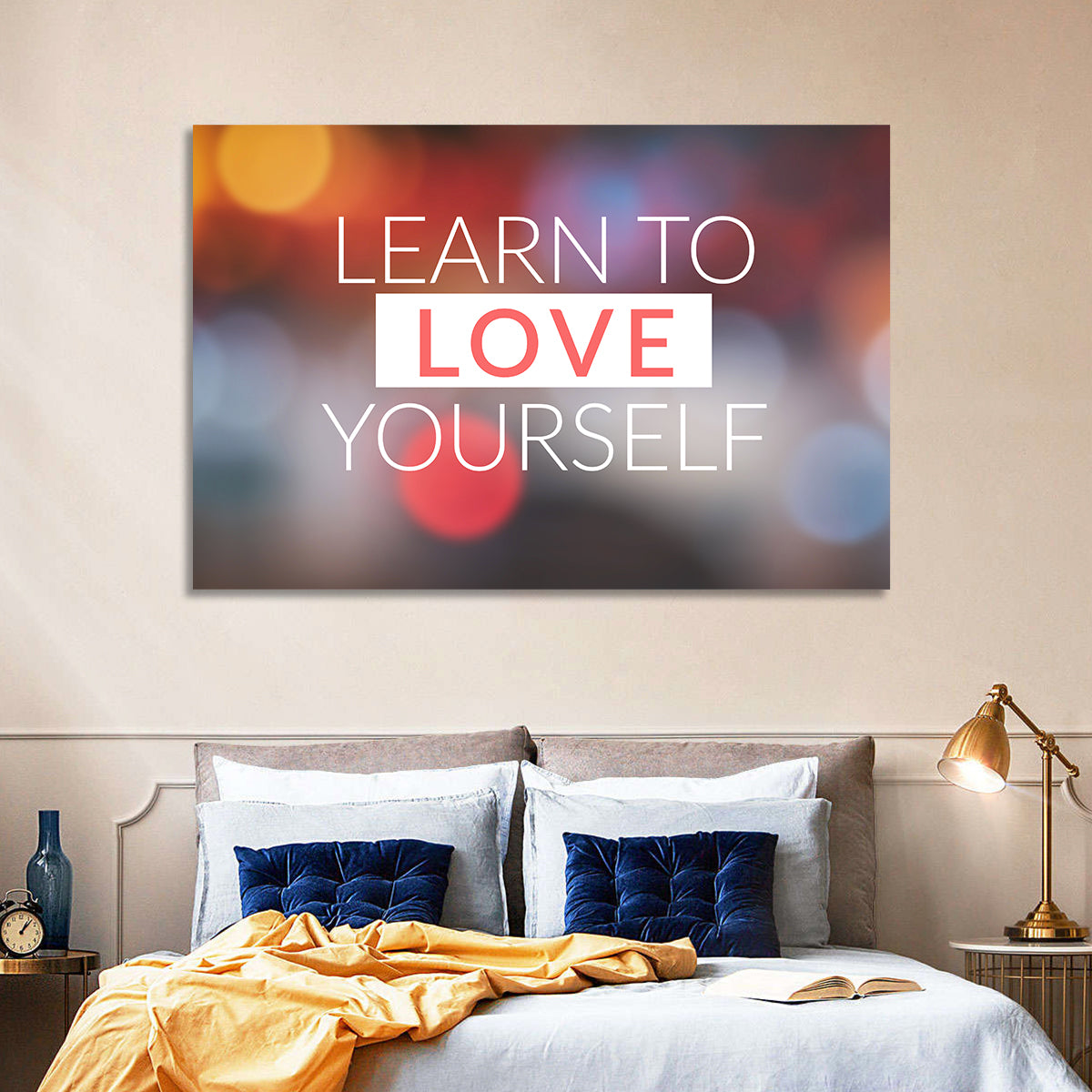 Learn to Love Yourself Wall Art in a room, landscape