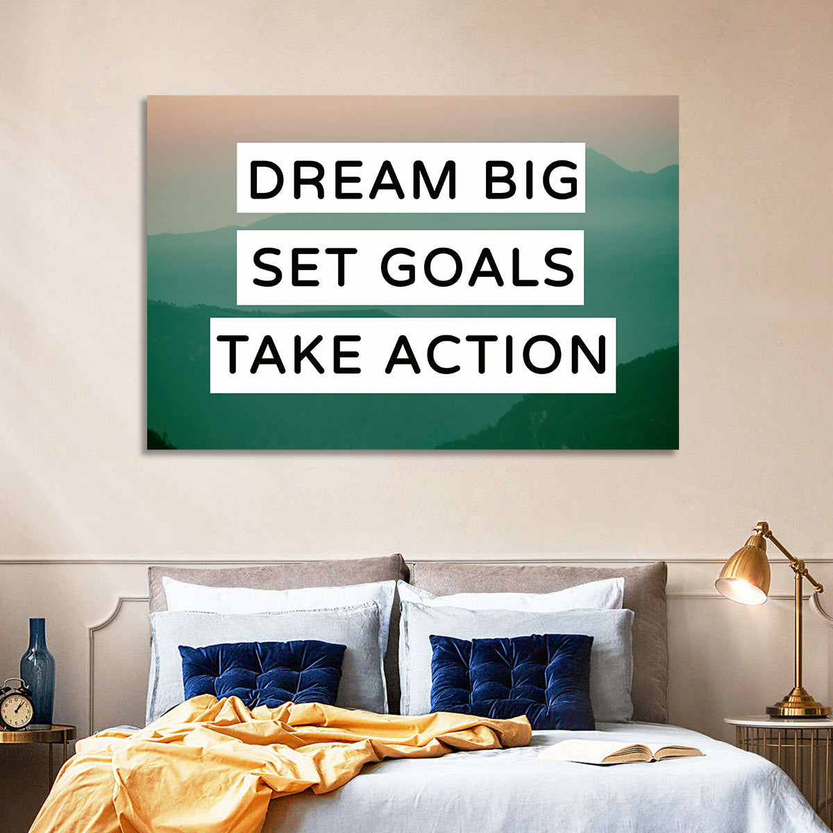 Dream Big Set Goals Wall Art in a room, landscape