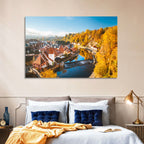 Český Krumlov River Weir in Autumn Wall Art