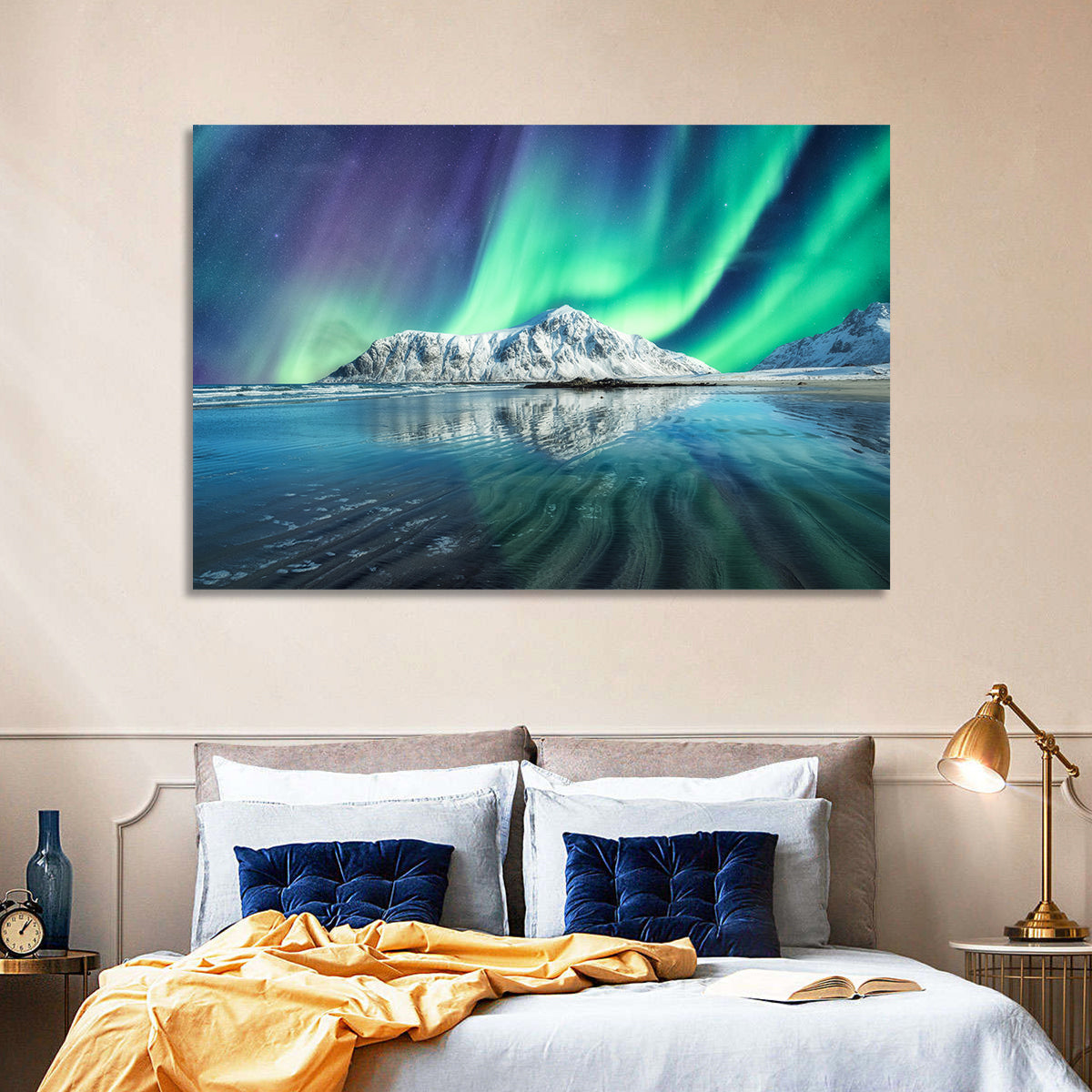 Aurora Over Skagsanden Beach Wall Art in a room, landscape