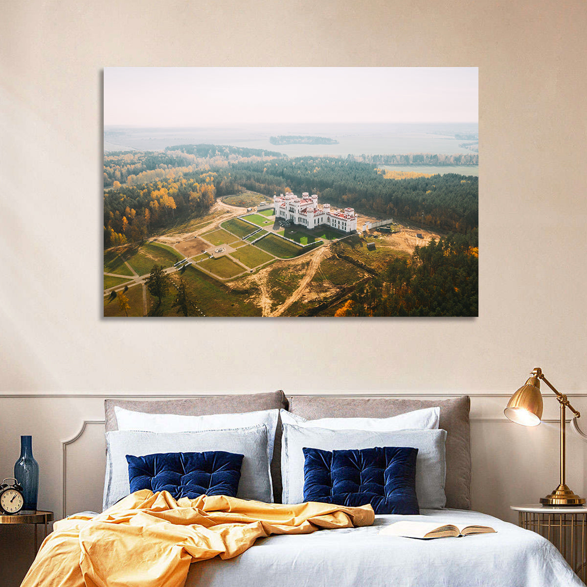 Kosava Castle Aerial View Wall Art in a room, landscape