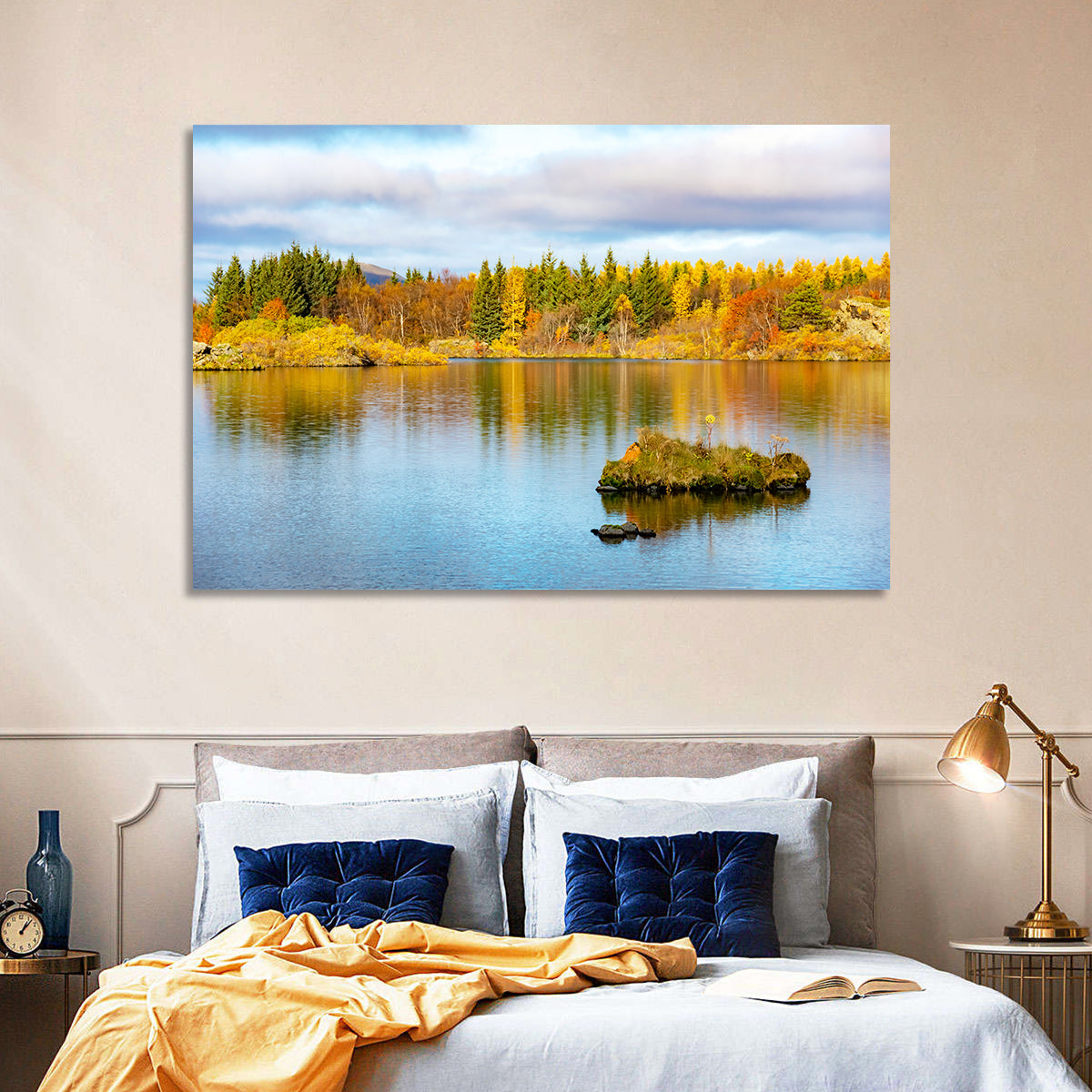 Autumn at Lake Myvatn Wall Art in a room, landscape