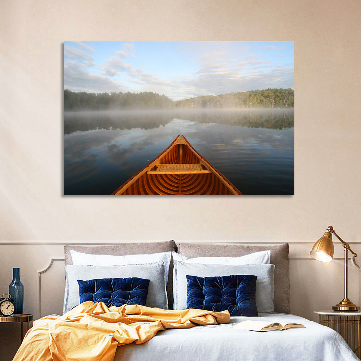 Cedar Canoe on Lake Ontario Wall Art in a room, landscape