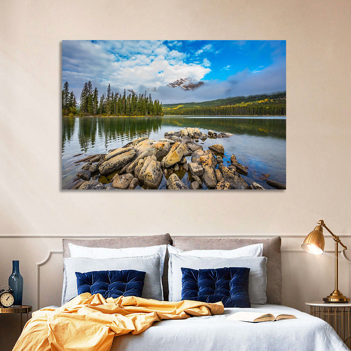 Pyramid Lake Reflections Wall Art in a room, landscape