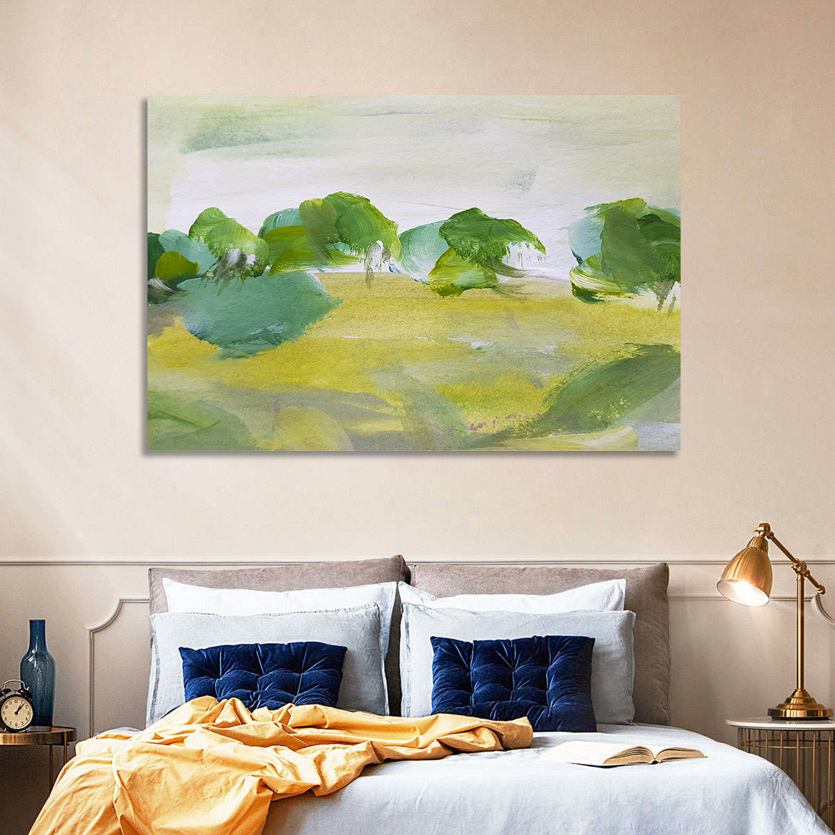 Rural Fields Abstract Wall Art in a room, landscape