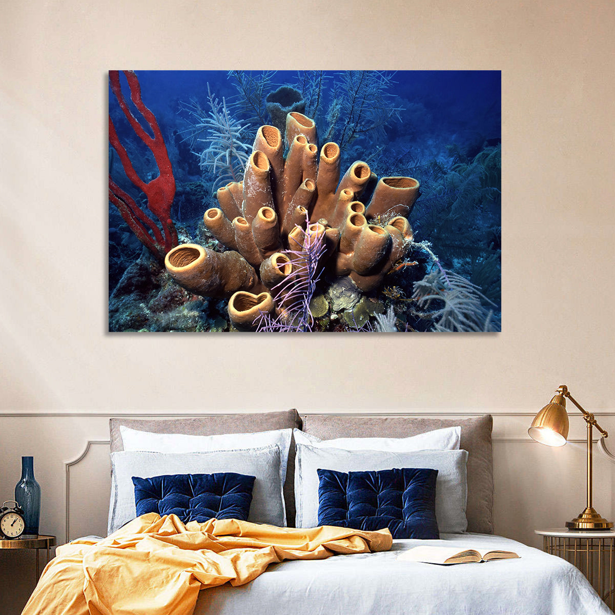 Belize Reef Sponge Scene Wall Art in a room, landscape