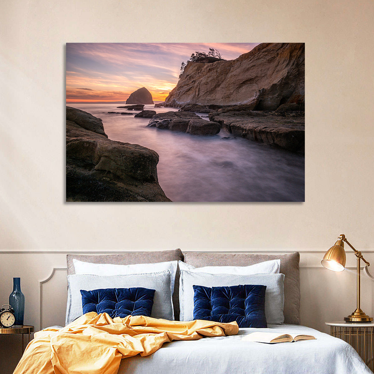 Haystack Rock at Cape Kiwanda Wall Art in a room, landscape