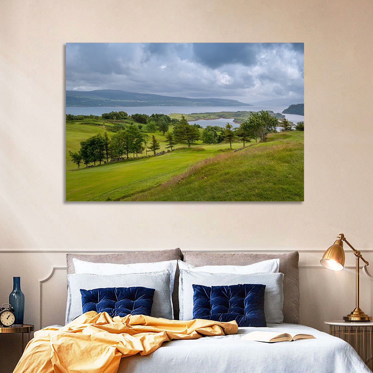 Tobermory Bay Coastal Hill Wall Art in a room, landscape