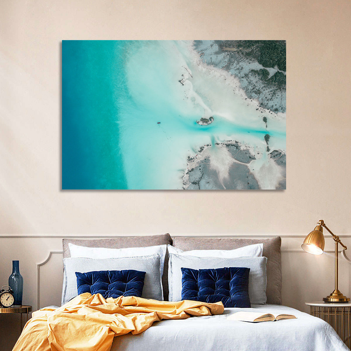 Bacalar Lagoon Aerial Wall Art in a room, landscape