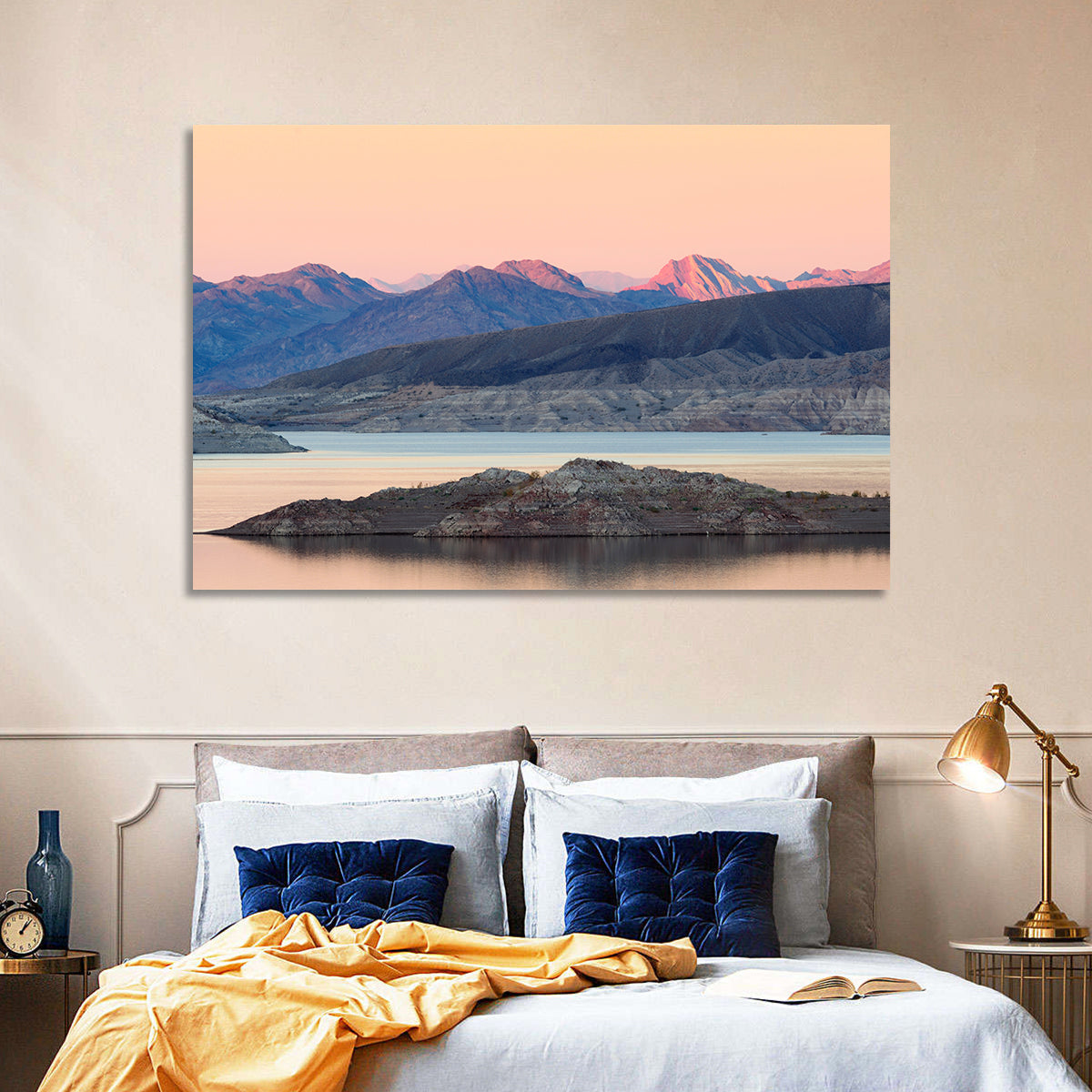 Lake Mead Twilight Reflection Wall Art in a room, landscape
