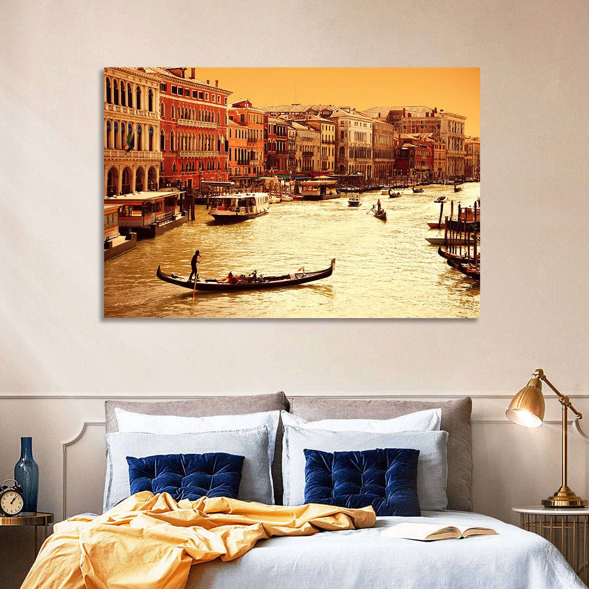 Grand Canal Gondola at Golden Hour Wall Art in a room, landscape
