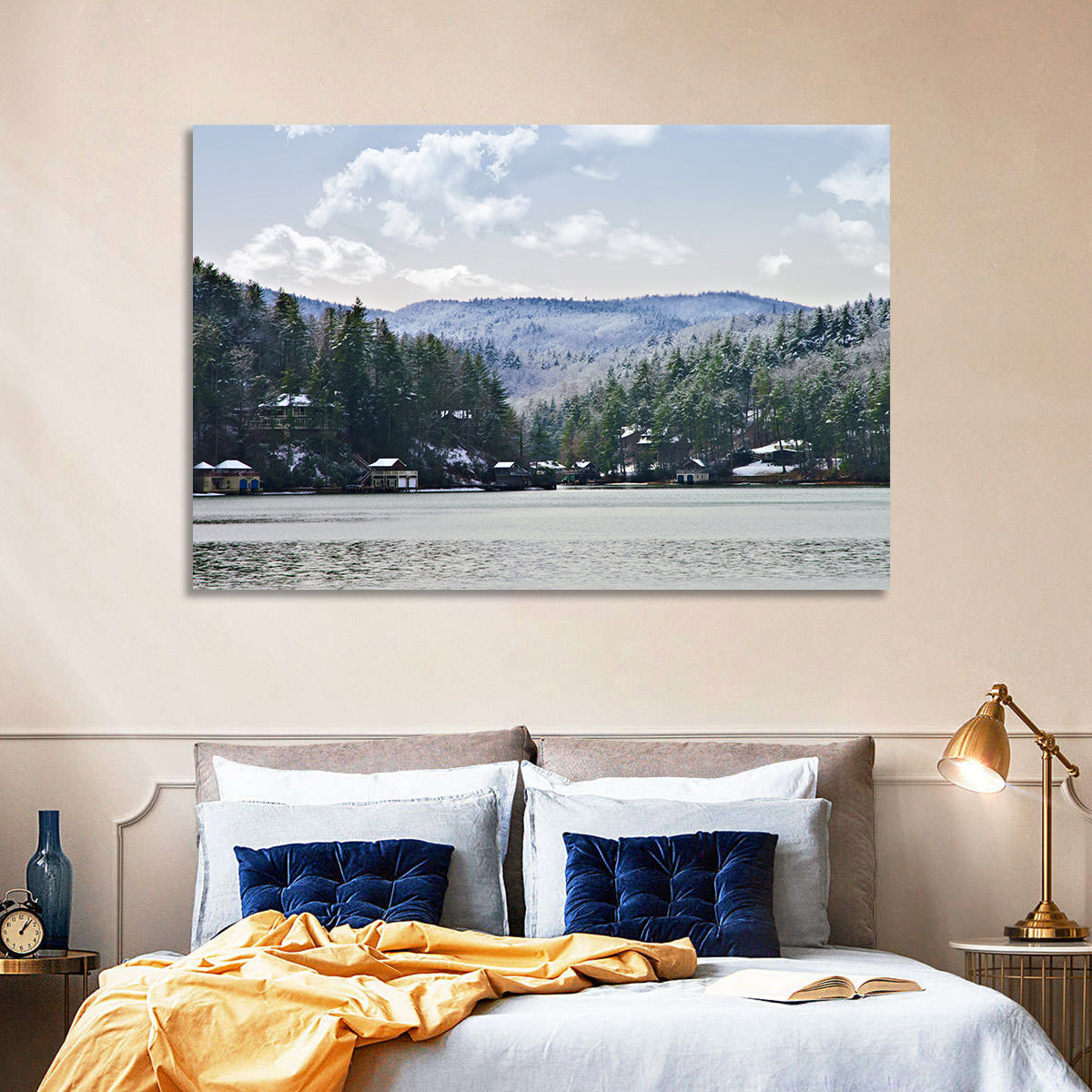 Lake Rabun Winter Scene Wall Art in a room, landscape