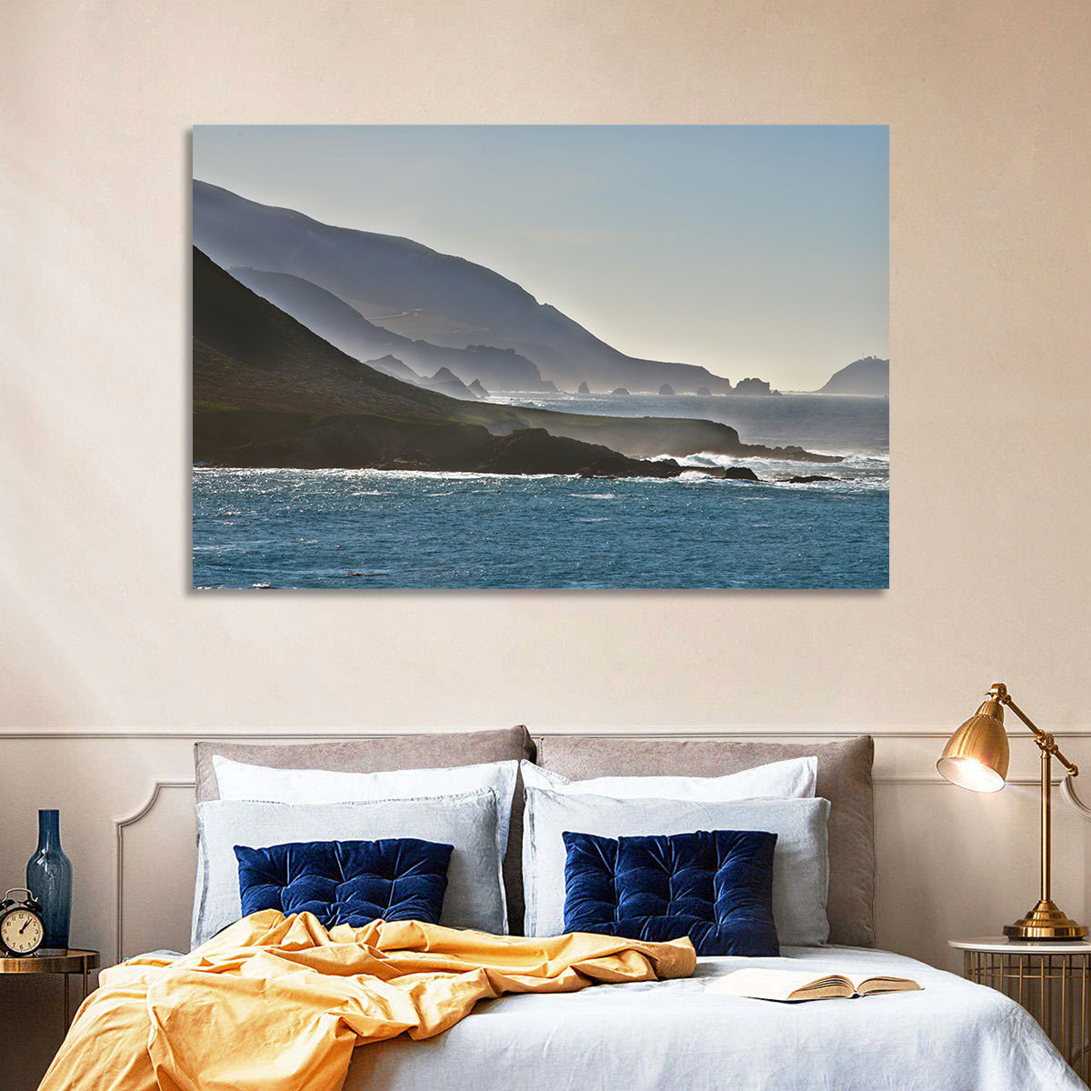 Misty Big Sur Coastline Wall Art in a room, landscape