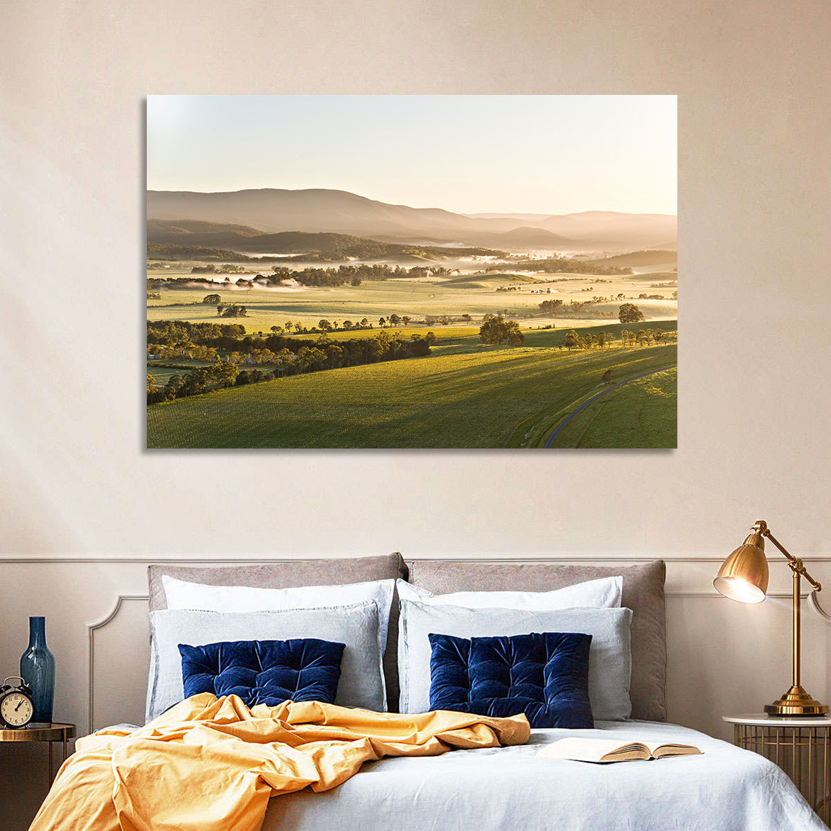 Yarra Valley Morning Mist Wall Art in a room, landscape
