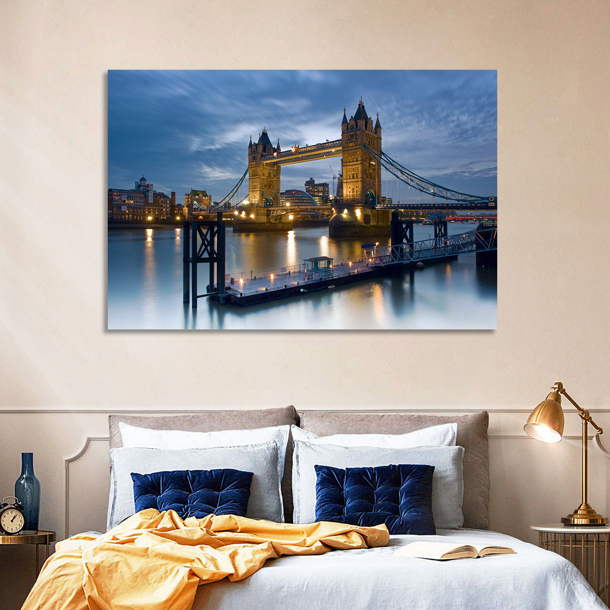Tower Bridge at Blue Hour Wall Art in a room, landscape