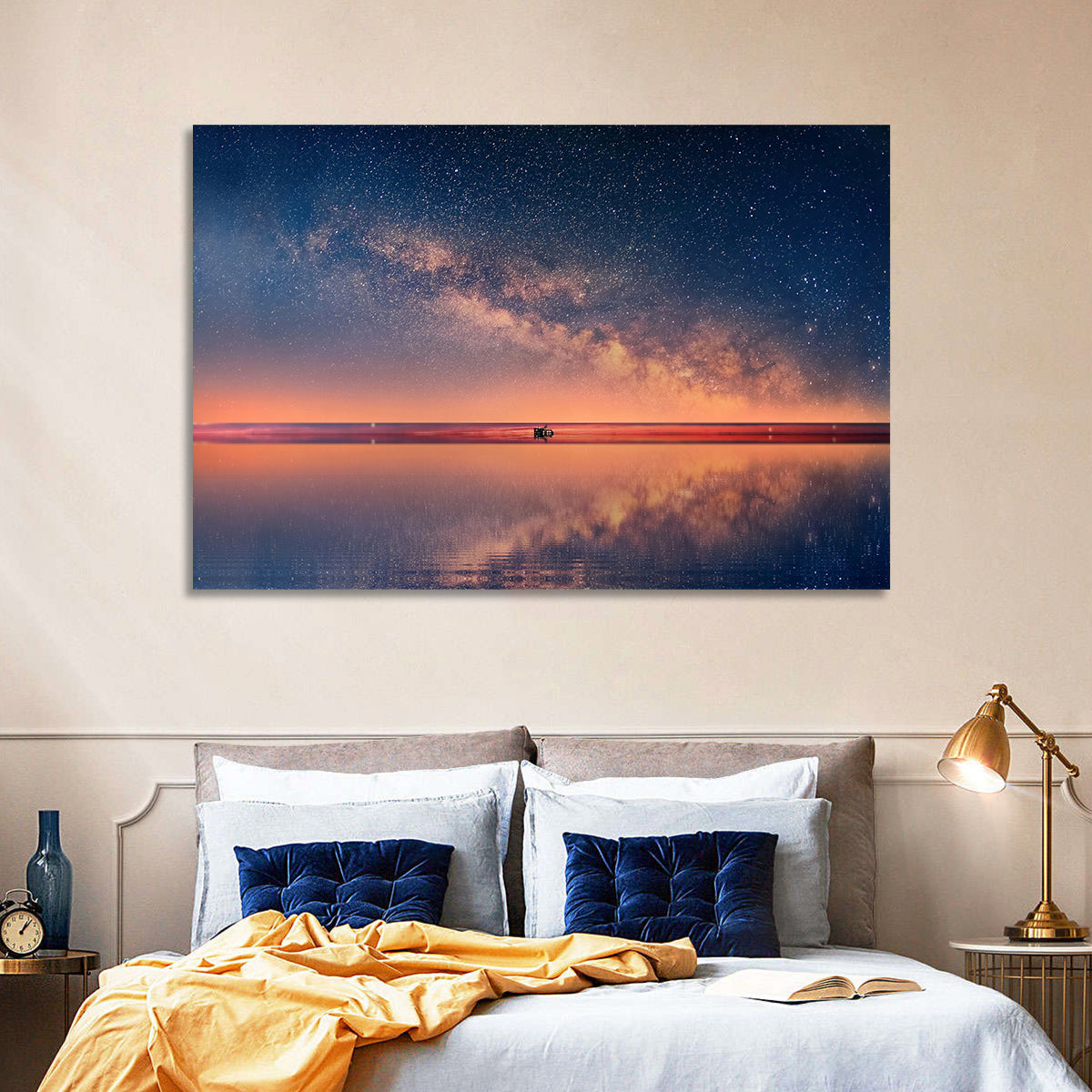 Ocean Starry Night Wall Art in a room, landscape